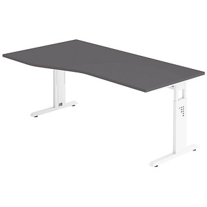 HAMMERBACHER OS 18 höhenverstellbarer Schreibtisch grafit Trapezform, C-Fuß-Gestell weiß 180,0 x 80,0/100,0 cm