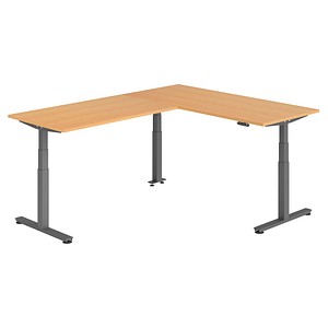 HAMMERBACHER XDSMW1916 elektrisch höhenverstellbarer Schreibtisch buche rechteckig, T-Fuß-Gestell grau 180,0 x 240,0 cm