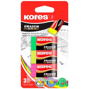 Kores® Radiergummis für Bleistifte KE-30 farbsortiert, 3 St.