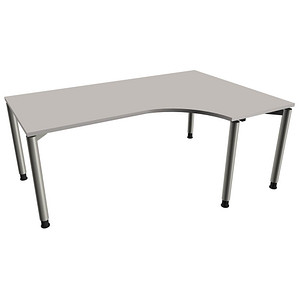 fm Sidney höhenverstellbarer Schreibtisch lichtgrau C-Form, 4-Fuß-Gestell silber 180,0 x 80,0/120,0 cm