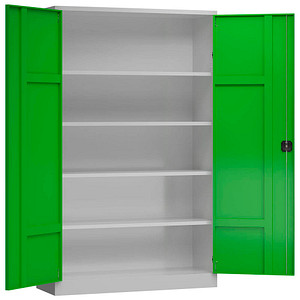 ClassiX Stahlschrank X-530385 lichtgrau, gelbgrün 4 Fachböden 120,0 x 60,0 x 194,5 cm, aufgebaut, 1 St.