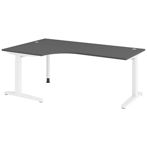HAMMERBACHER VXB82 höhenverstellbarer Schreibtisch grafit L-Form, C-Fuß-Gestell weiß 200,0 x 120,0 cm