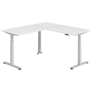 HAMMERBACHER XDSMW1912 elektrisch höhenverstellbarer Schreibtisch weiß rechteckig, T-Fuß-Gestell silber 180,0 x 200,0 cm
