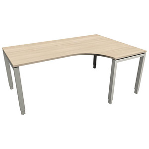 fm Sidney höhenverstellbarer Schreibtisch akazie C-Form, Bügel-Gestell silber 180,0 x 80,0/120,0 cm