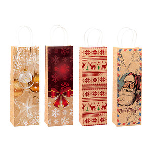 TSI Geschenktüten für Flaschen Weihnachten Serie 4 Motiv sortiert 12,0 x 36,0 cm, 12 St.
