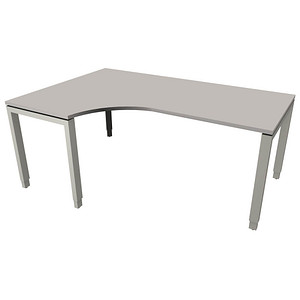 fm Sidney höhenverstellbarer Schreibtisch lichtgrau C-Form, Bügel-Gestell silber 180,0 x 80,0/120,0 cm