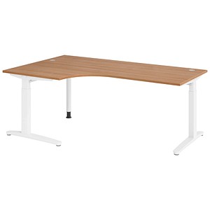 HAMMERBACHER VXB82 höhenverstellbarer Schreibtisch nussbaum L-Form, C-Fuß-Gestell weiß 200,0 x 120,0 cm