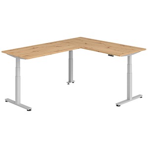 HAMMERBACHER XDSMW1916 elektrisch höhenverstellbarer Schreibtisch asteiche rechteckig, T-Fuß-Gestell silber 180,0 x 240,0 cm