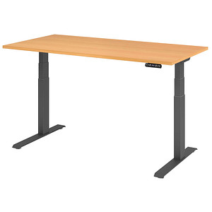 HAMMERBACHER XDKB16 elektrisch höhenverstellbarer Schreibtisch buche rechteckig, C-Fuß-Gestell grau 160,0 x 80,0 cm