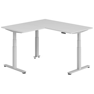 HAMMERBACHER XDSMW1608 elektrisch höhenverstellbarer Schreibtisch lichtgrau rechteckig, T-Fuß-Gestell silber 160,0 x 160,0 cm