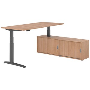 HAMMERBACHER XBHM19SB elektrisch höhenverstellbarer Schreibtisch nussbaum rechteckig, C-Fuß-Gestell grau 180,0 x 80,0 cm