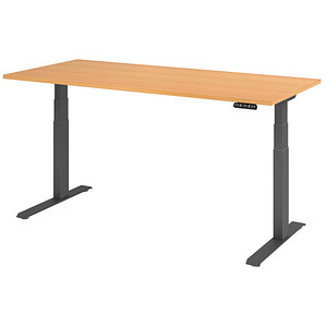 HAMMERBACHER XDKB19 elektrisch höhenverstellbarer Schreibtisch buche rechteckig, C-Fuß-Gestell grau 180,0 x 80,0 cm