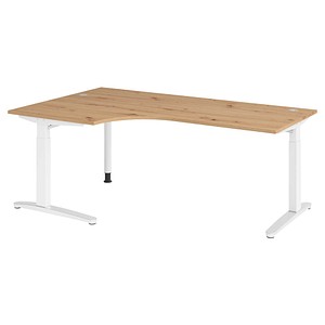 HAMMERBACHER VXB82 höhenverstellbarer Schreibtisch asteiche L-Form, C-Fuß-Gestell weiß 200,0 x 120,0 cm