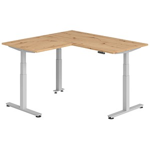 HAMMERBACHER XDSMW1608 elektrisch höhenverstellbarer Schreibtisch asteiche rechteckig, T-Fuß-Gestell silber 160,0 x 160,0 cm