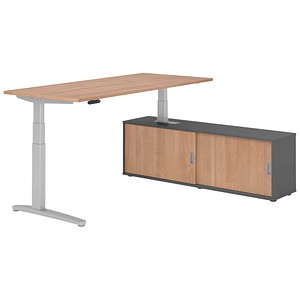 HAMMERBACHER XBHM19SB elektrisch höhenverstellbarer Schreibtisch nussbaum rechteckig, C-Fuß-Gestell silber 180,0 x 80,0 cm