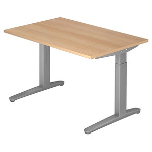 HAMMERBACHER VXB12 höhenverstellbarer Schreibtisch eiche rechteckig, C-Fuß-Gestell silber 120,0 x 80,0 cm