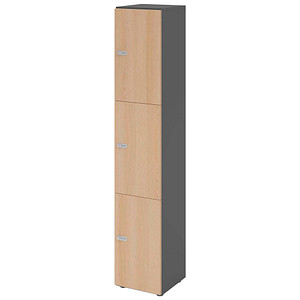 HAMMERBACHER Schließfachschrank grafit, eiche V264L3/G/E/ZS, 3 Schließfächer 40,0 x 42,0 x 215,6 cm