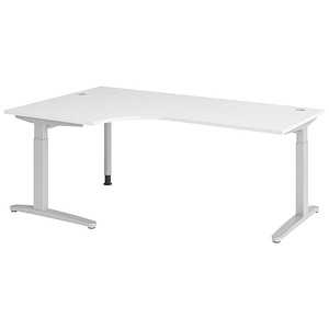 HAMMERBACHER VXB82 höhenverstellbarer Schreibtisch weiß L-Form, C-Fuß-Gestell silber 200,0 x 120,0 cm