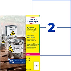 AVERY Zweckform wetterfeste Folienetiketten L4717-20 weiß 210,0 x 148,0 mm, 20 Blatt