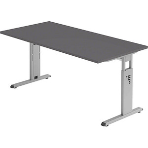 HAMMERBACHER OS 16 höhenverstellbarer Schreibtisch grafit rechteckig, C-Fuß-Gestell silber 160,0 x 80,0 cm
