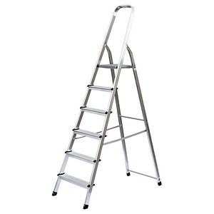 MUNK Stehleiter einseitig 11127 silber 6 Stufen, H: 204,5 cm