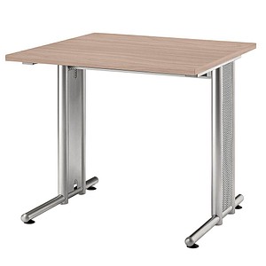 HAMMERBACHER NS08 Schreibtisch nussbaum quadratisch, C-Fuß-Gestell silber 80,0 x 80,0 cm