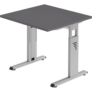 HAMMERBACHER OS 08 Gradeo höhenverstellbarer Schreibtisch grafit quadratisch, C-Fuß-Gestell silber 80,0 x 80,0 cm