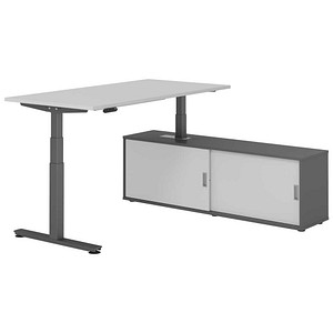 HAMMERBACHER VXDSM16SB elektrisch höhenverstellbarer Schreibtisch lichtgrau rechteckig, T-Fuß-Gestell grau 160,0 x 80,0 cm