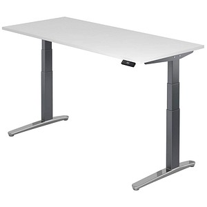 HAMMERBACHER VXBHM19 elektrisch höhenverstellbarer Schreibtisch weiß rechteckig, C-Fuß-Gestell grau 180,0 x 80,0 cm