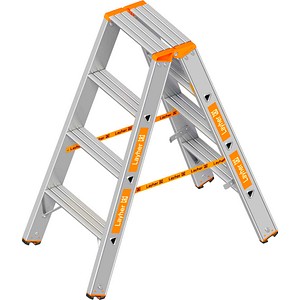 Layher Stehleiter beidseitig TOPIC 1043 silber 2x 4 Stufen, H: 100,0 cm