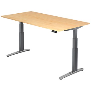 HAMMERBACHER VXBHM2E elektrisch höhenverstellbarer Schreibtisch ahorn rechteckig, C-Fuß-Gestell grau 200,0 x 100,0 cm