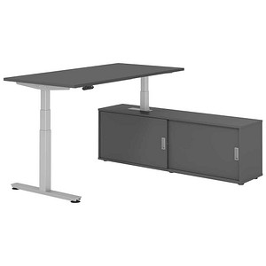 HAMMERBACHER VXDSM16SB elektrisch höhenverstellbarer Schreibtisch grafit rechteckig, T-Fuß-Gestell silber 160,0 x 80,0 cm