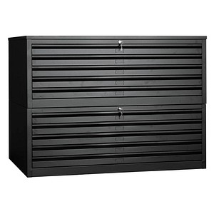 Gürkan Planschrank schwarz 10 Schubladen 140,0 x 95,0 x 105,0 cm