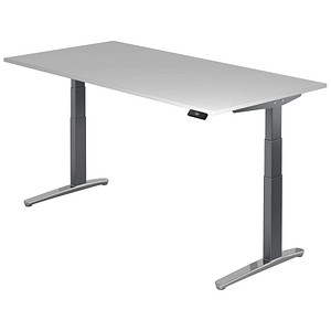 HAMMERBACHER VXBHM2E elektrisch höhenverstellbarer Schreibtisch lichtgrau rechteckig, C-Fuß-Gestell grau 200,0 x 100,0 cm