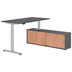HAMMERBACHER VXDSM16SB elektrisch höhenverstellbarer Schreibtisch grafit rechteckig, T-Fuß-Gestell silber 160,0 x 80,0 cm