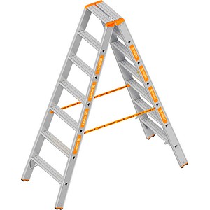 Layher Stehleiter beidseitig TOPIC 1043 silber 2x 7 Stufen, H: 175,0 cm