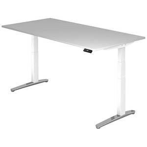 HAMMERBACHER VXBHM2E elektrisch höhenverstellbarer Schreibtisch lichtgrau rechteckig, C-Fuß-Gestell weiß 200,0 x 100,0 cm
