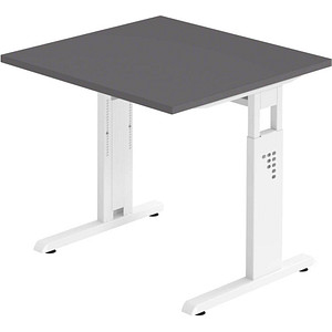 HAMMERBACHER OS 08 Gradeo höhenverstellbarer Schreibtisch grafit quadratisch, C-Fuß-Gestell weiß 80,0 x 80,0 cm