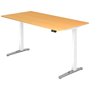 HAMMERBACHER VXBHM2E elektrisch höhenverstellbarer Schreibtisch buche rechteckig, C-Fuß-Gestell weiß 200,0 x 100,0 cm