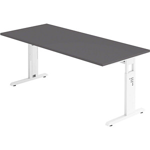 HAMMERBACHER OS 19 höhenverstellbarer Schreibtisch grafit rechteckig, C-Fuß-Gestell weiß 180,0 x 80,0 cm
