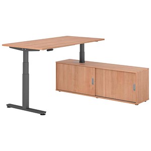 HAMMERBACHER VXDSM16SB elektrisch höhenverstellbarer Schreibtisch nussbaum rechteckig, T-Fuß-Gestell grau 160,0 x 80,0 cm