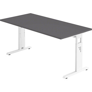 HAMMERBACHER OS 16 höhenverstellbarer Schreibtisch grafit rechteckig, C-Fuß-Gestell weiß 160,0 x 80,0 cm
