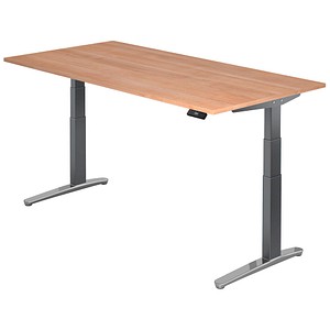HAMMERBACHER VXBHM2E elektrisch höhenverstellbarer Schreibtisch nussbaum rechteckig, C-Fuß-Gestell grau 200,0 x 100,0 cm