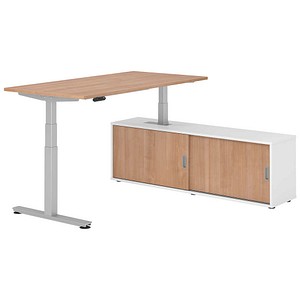 HAMMERBACHER VXDSM16SB elektrisch höhenverstellbarer Schreibtisch nussbaum rechteckig, T-Fuß-Gestell silber 160,0 x 80,0 cm