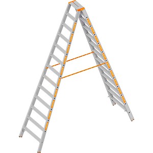 Layher Stehleiter beidseitig TOPIC 1043 silber 2x 13 Stufen, H: 330,0 cm