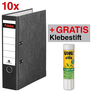 AKTION: 10 Printus Ordner schwarz marmoriert Karton 8,0 cm DIN A4 + GRATIS UHU Klebestift Renature 8 g