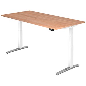 HAMMERBACHER VXBHM2E elektrisch höhenverstellbarer Schreibtisch nussbaum rechteckig, C-Fuß-Gestell weiß 200,0 x 100,0 cm