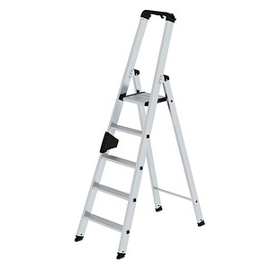 MUNK Stehleiter einseitig 40105 silber 5 Stufen, H: 158,0 cm