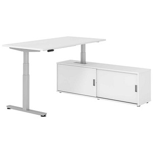 HAMMERBACHER VXDSM16SB elektrisch höhenverstellbarer Schreibtisch weiß rechteckig, T-Fuß-Gestell silber 160,0 x 80,0 cm