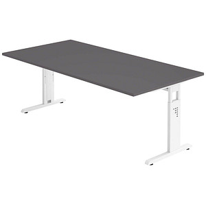 HAMMERBACHER OS 2E höhenverstellbarer Schreibtisch grafit rechteckig, C-Fuß-Gestell weiß 200,0 x 100,0 cm
